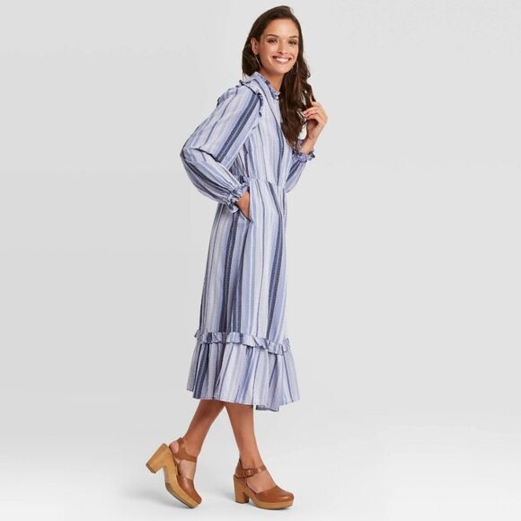 NWT Universal Thread Blue Prairie Dress  Long Sleeve Plus Size - Picture 2 of 8